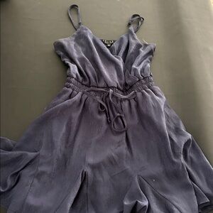 Blue Mini Sundress with Spaghetti Straps and V-Neck